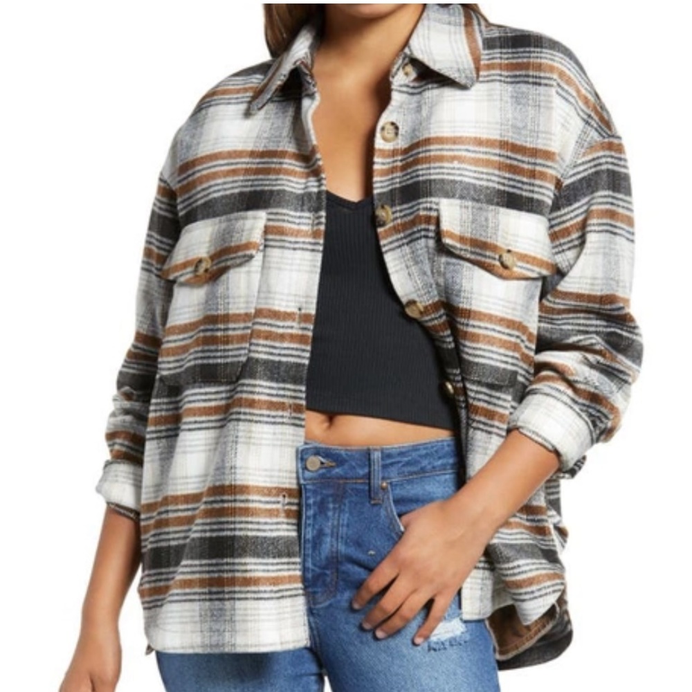 Ally Houndstooth Plaid Shirt Jacket